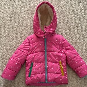 Baby Boden Pink Star Puffer Jacket with Colorful Zippers